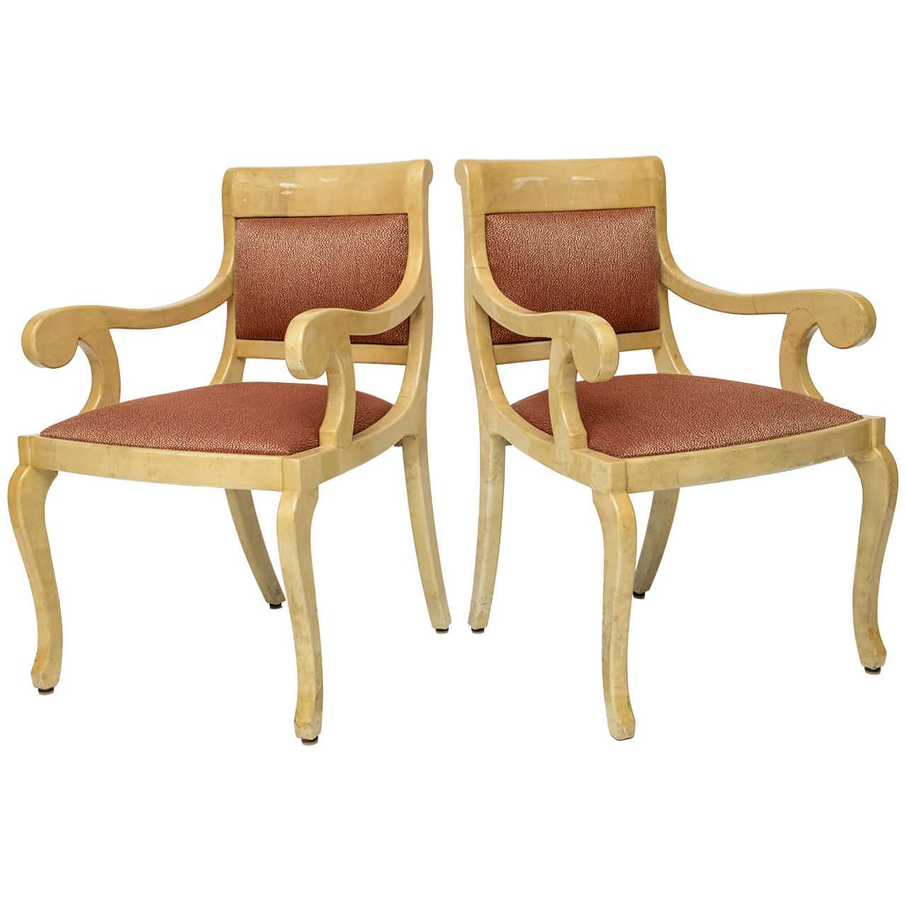 Pair- Art Deco Goatskin Armchairs Aldo Tura Style Fabric Upholstery Italy 1960 