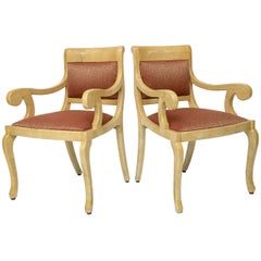Retro Pair- Art Deco Goatskin Armchairs Aldo Tura Style Fabric Upholstery Italy 1960 