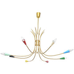 1950
s 8 Arms Brass Chandelier by Stilnovo