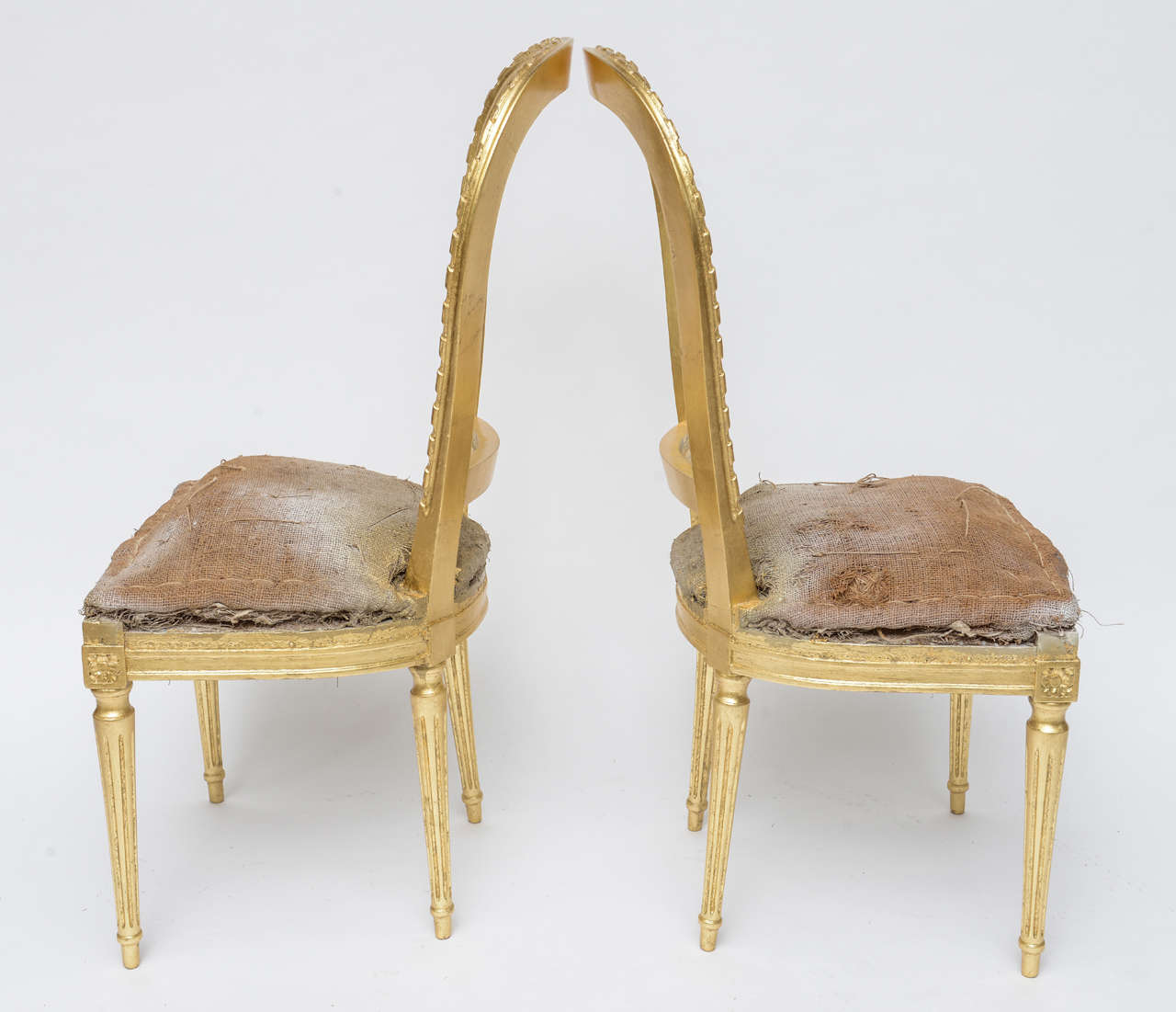 Pair of Antique Louis XVI Style Gilded Unfinished Chairs In Good Condition In Miami, FL