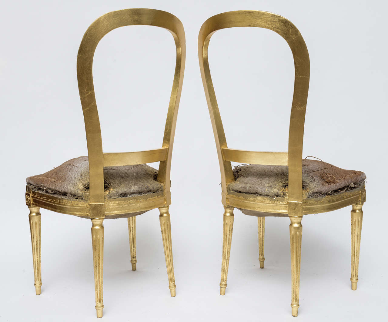 19th Century Pair of Antique Louis XVI Style Gilded Unfinished Chairs