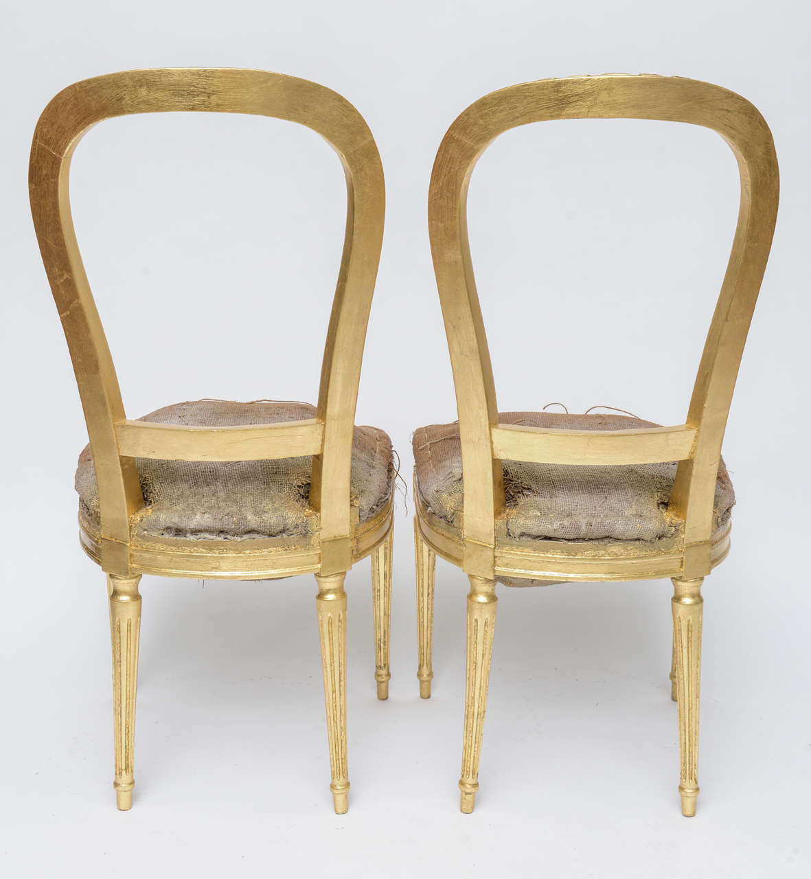 Giltwood Pair of Antique Louis XVI Style Gilded Unfinished Chairs