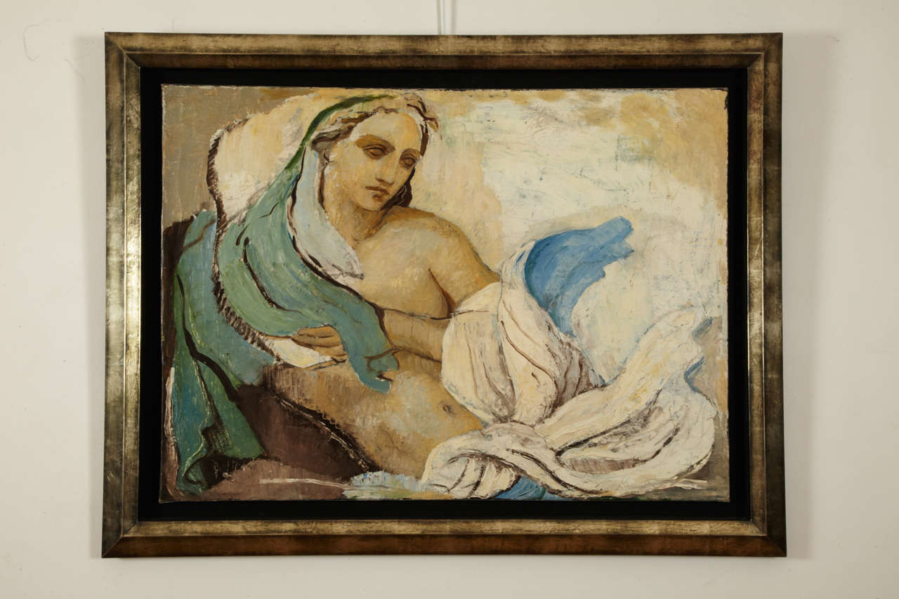 Woman, by Maria LAGORIO, 1930.
Seated woman with windy draperies.
Oil on canvas, framed.

Elegant typical figure for the artist.

Monography : Marina Grey, Maria Lagorio, peintre ou le rêve matérialisé, Paris, Ed. J.Touzot, 1985.
