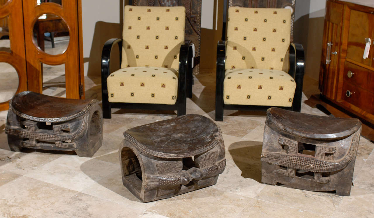 African Stool, Ivory Coast, Baule Tribe, with birds carving