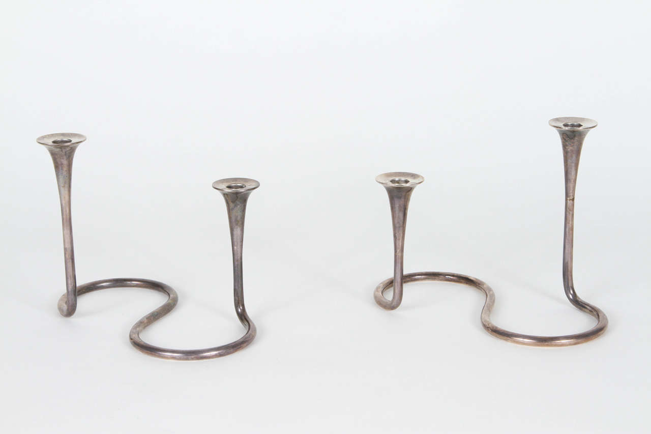 Pair Of Sterling Silver Dual Candleholders By Anton Michelsen