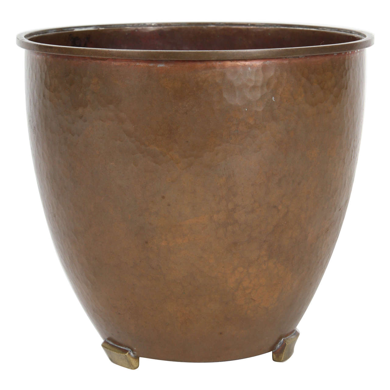 Early Hand Hammered Copper And Brass Cachepot By Karl Hagenauer For Sale
