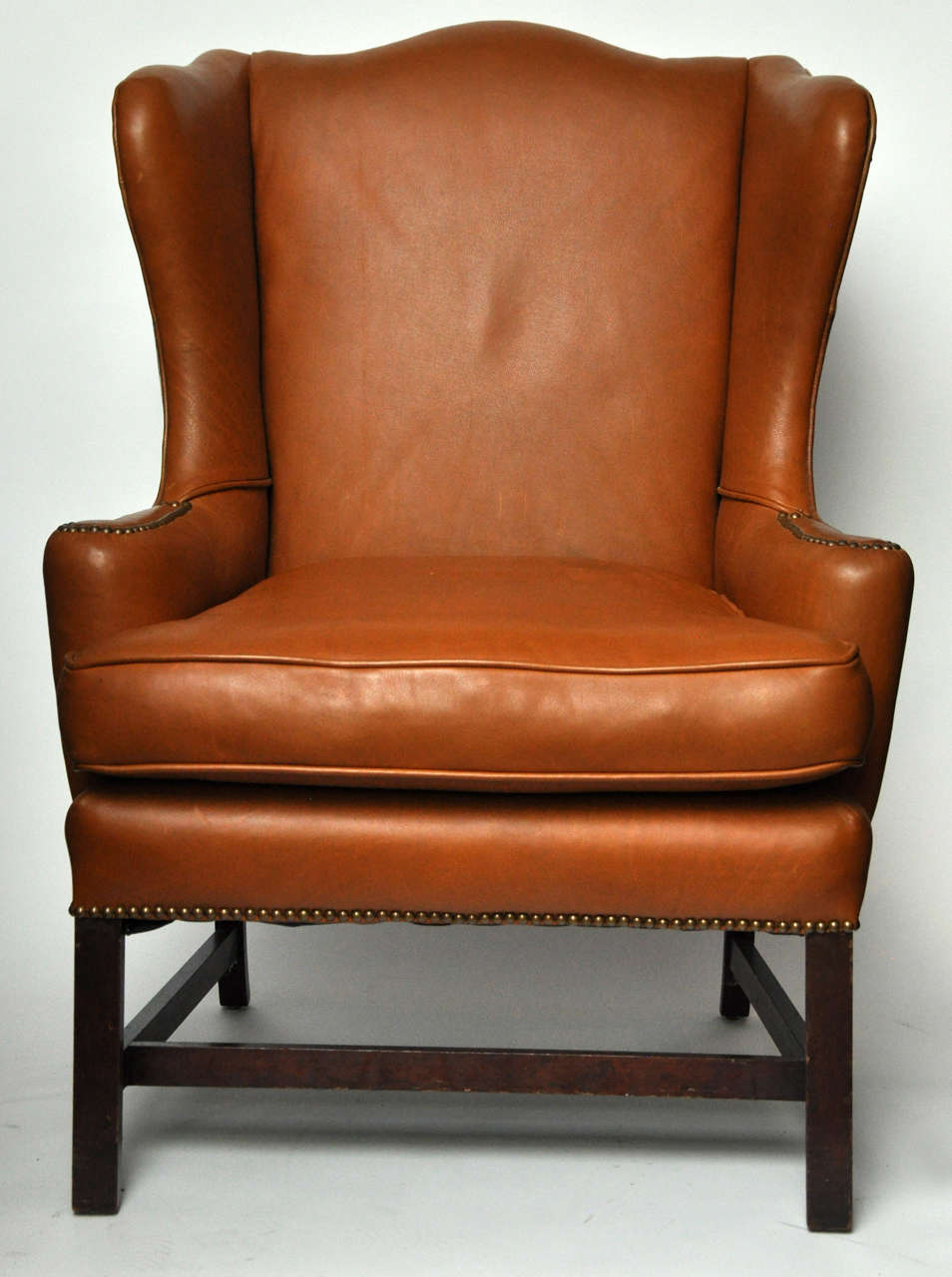 Leather Wing Chair with Provincial Cotton Back Upholstery, Mid-Century. Hardwood Frames