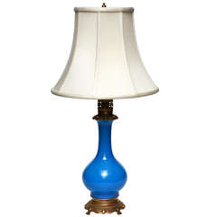 French Blue Opaline Oil Lamp, Circa 1870