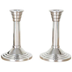 Pair of Art Deco Sterling Silver Candlesticks