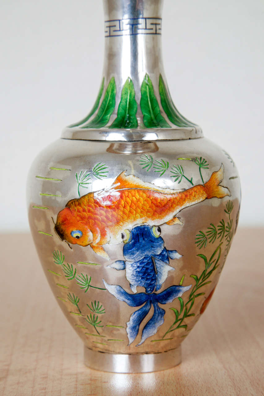 Chinese Silver and Enamel Vase In Good Condition In London, GB