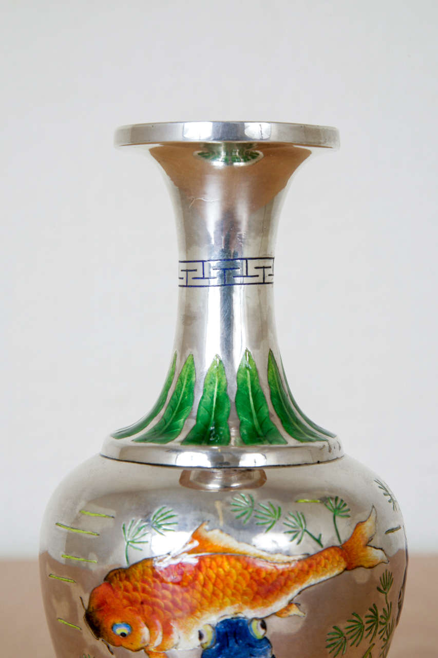 20th Century Chinese Silver and Enamel Vase