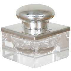 Silver and Glass Desk Inkwell