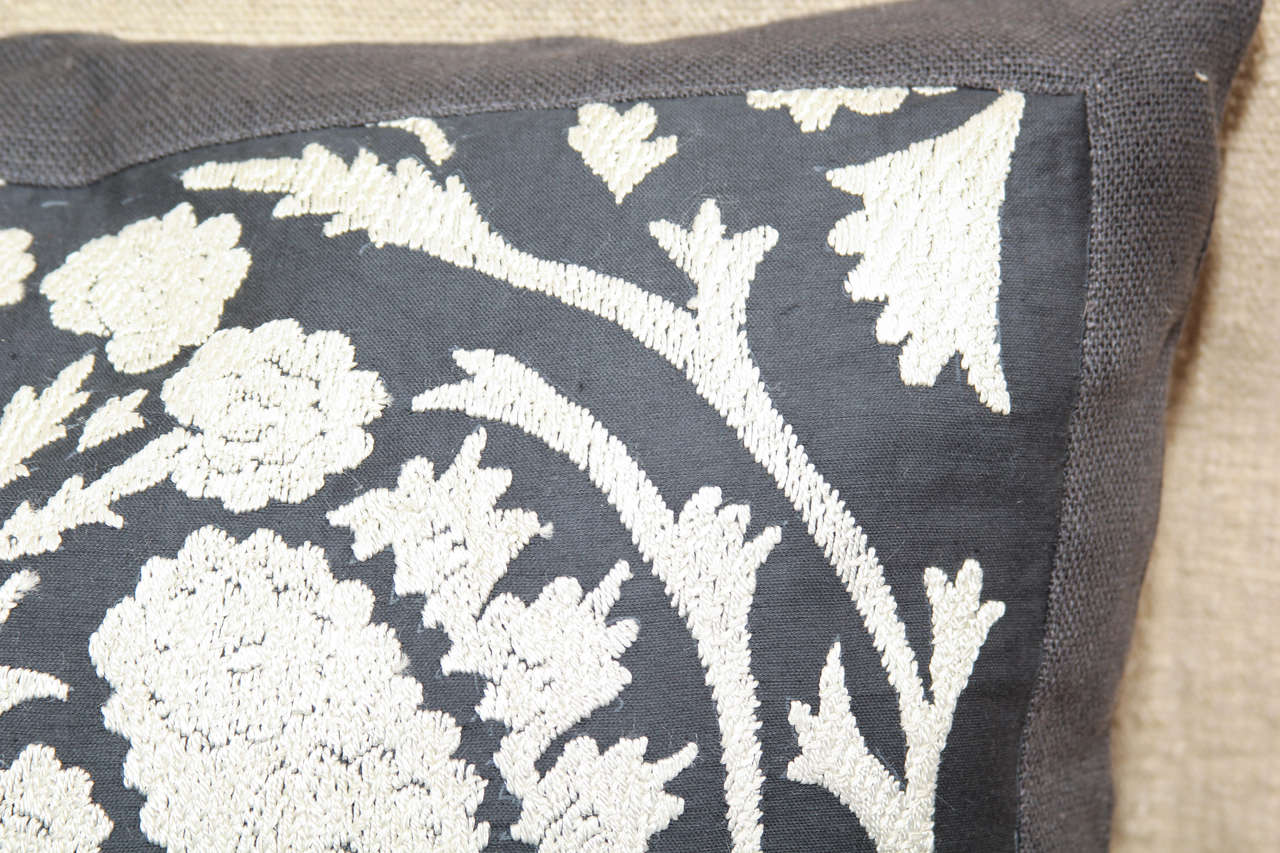 Charcoal And White Suzani Pillows In Excellent Condition In Seattle, WA