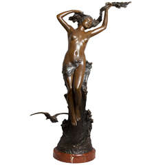 Art Nouveau Bronze Figure of a Nude "La Vague" (The Wave)