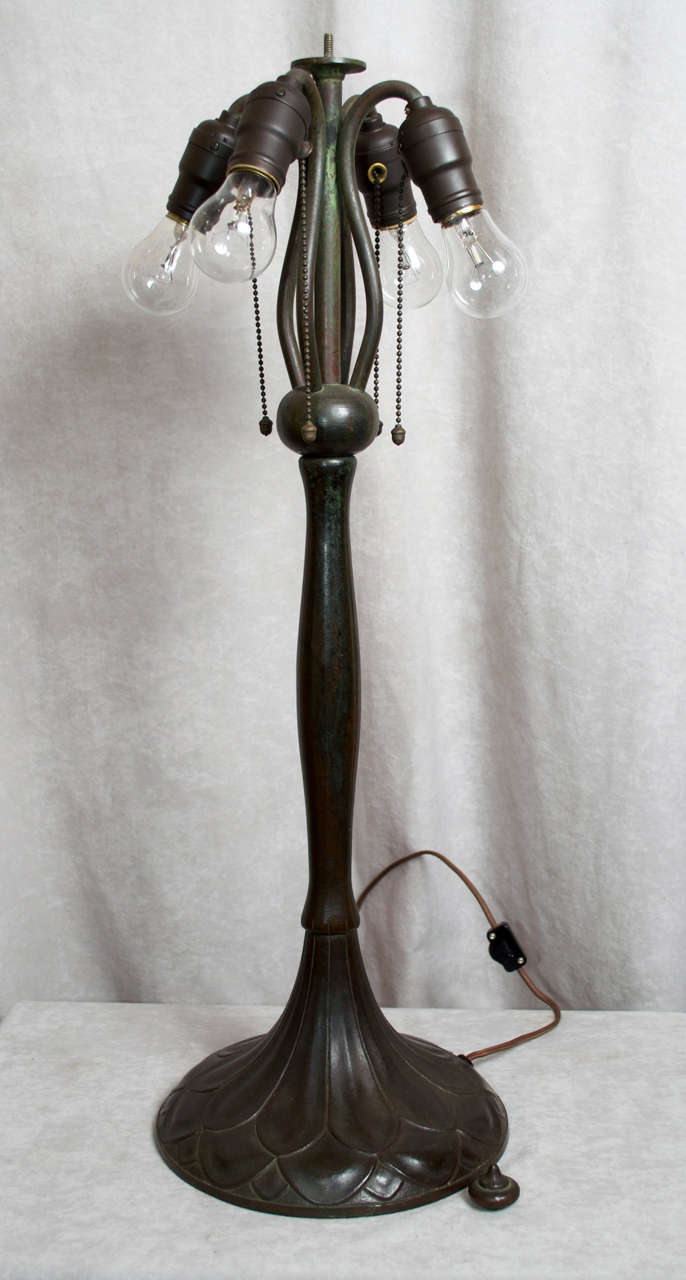 Bronze Signed Handel Leaded Glass Table Lamp
