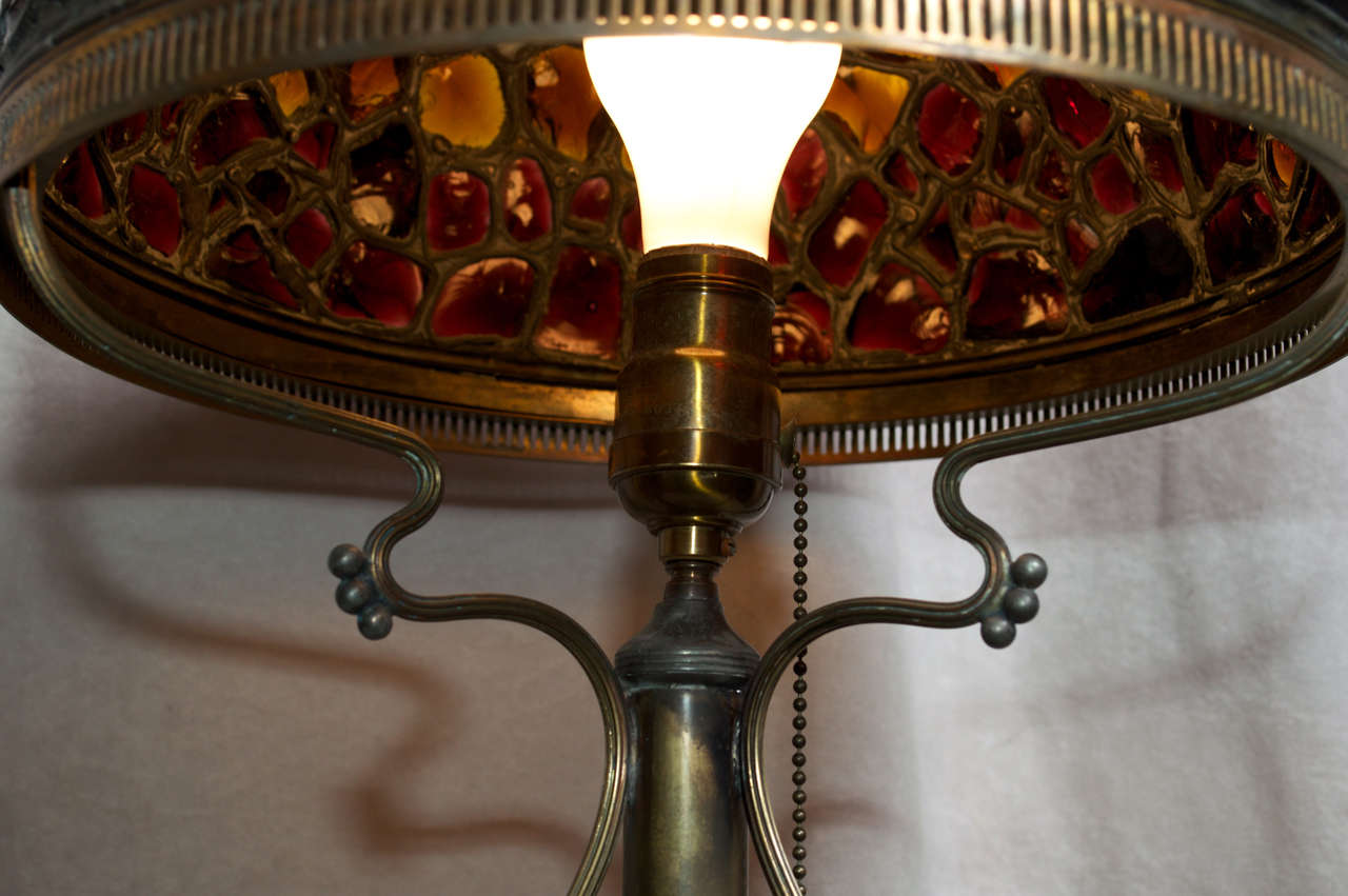 Art Nouveau Chunk Jewel Lamp In Excellent Condition In Petaluma, CA