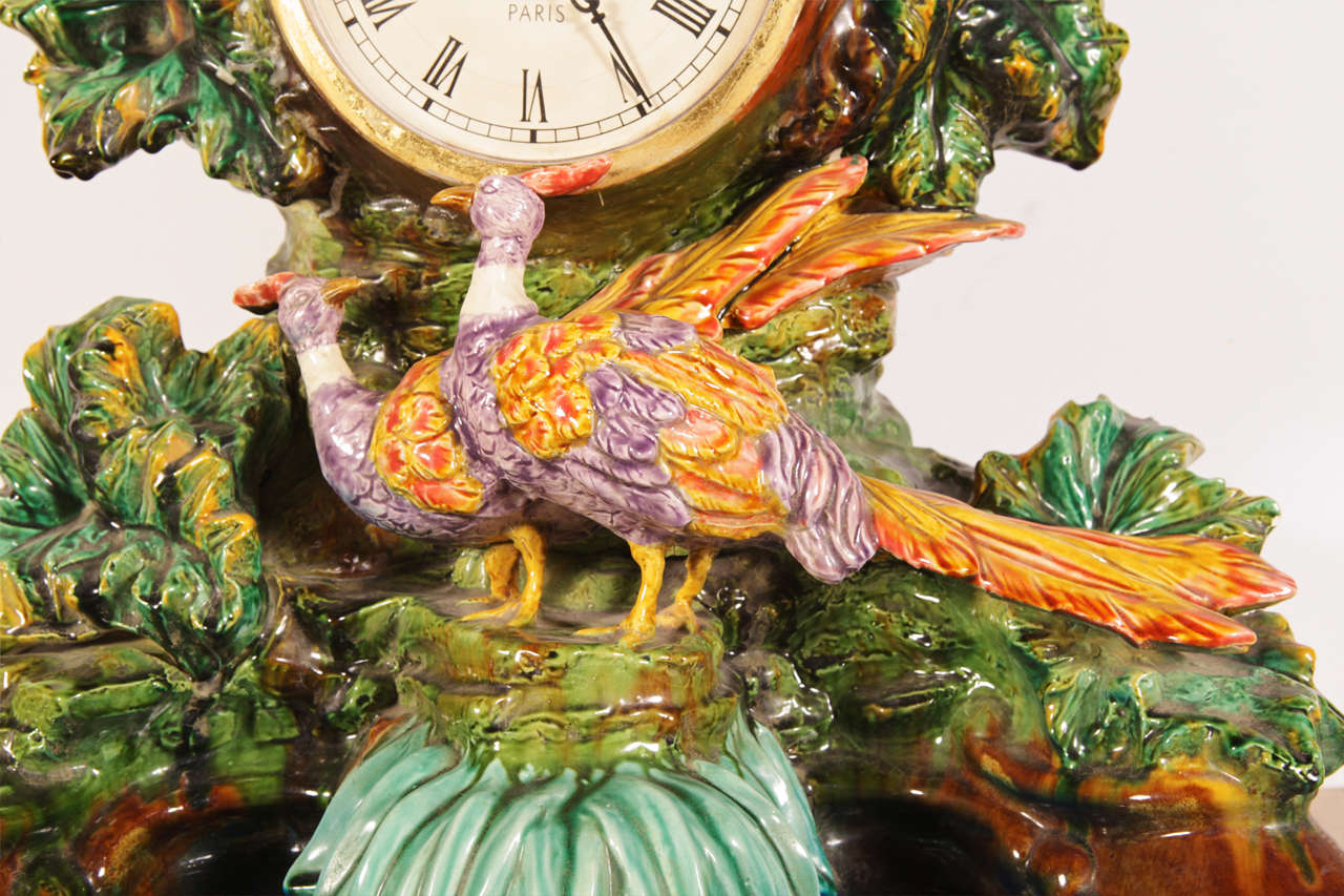 Early 20th Century French Majolica Black Forest Mantel Clock from Paris 1
