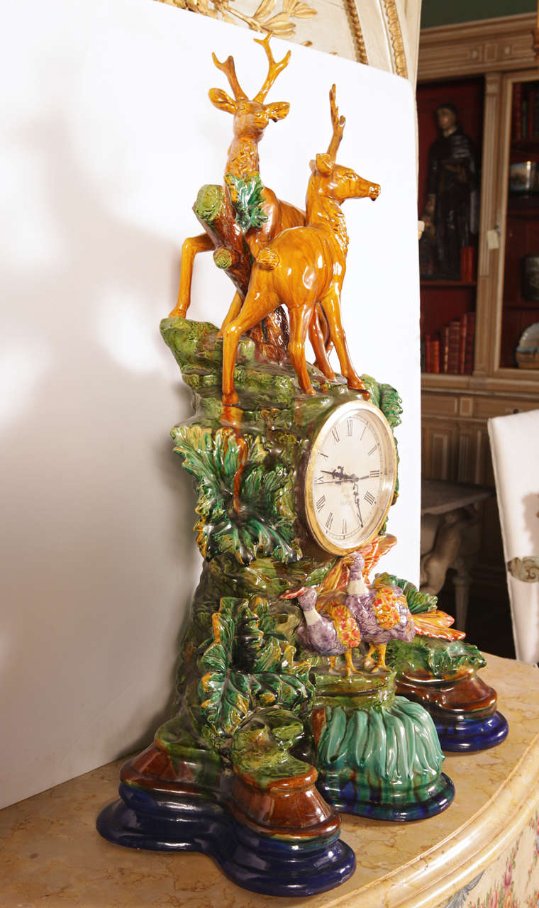 Early 20th Century French Majolica Black Forest Mantel Clock from Paris 3