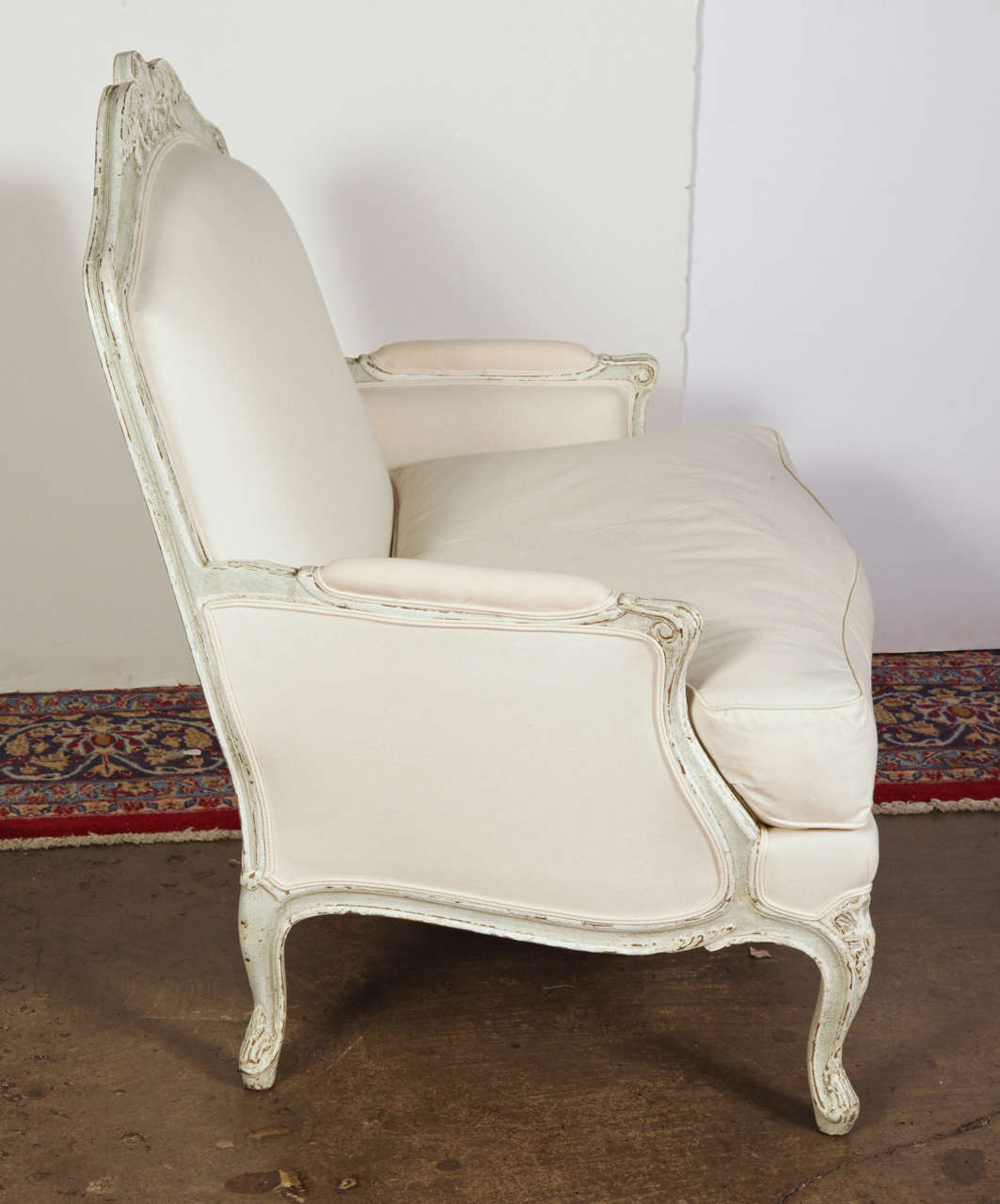 Hand-Carved Pair of Large 19th Century French Louis XV Carved Painted Armchairs 