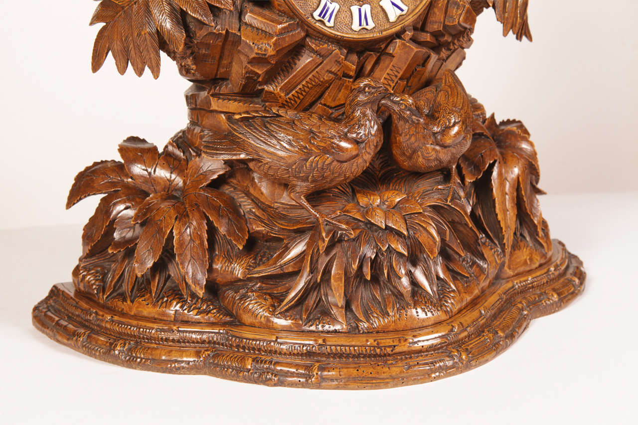 Carved 19th C. Stags Black Forest Mantle Clock
