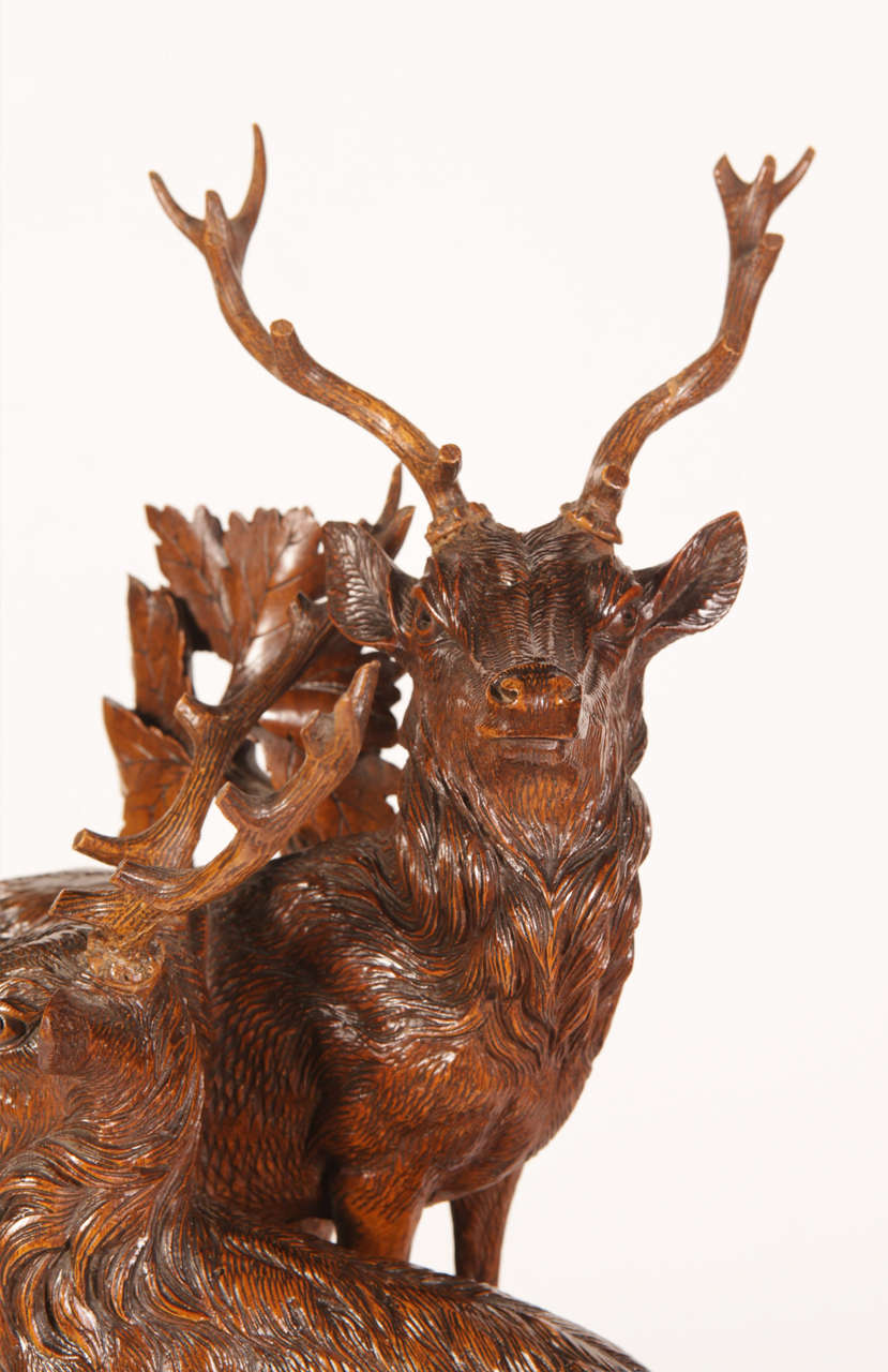 19th C. Stags Black Forest Mantle Clock 1