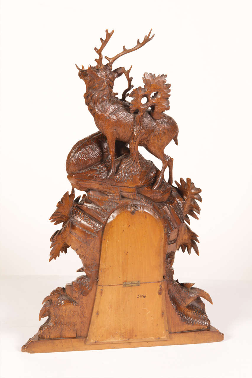 19th C. Stags Black Forest Mantle Clock 2