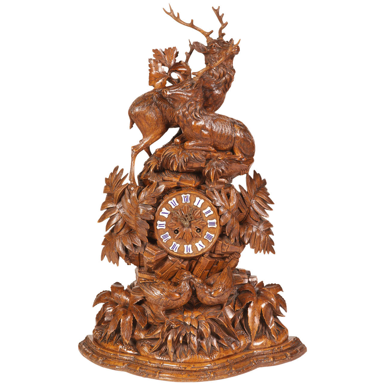 19th C. Stags Black Forest Mantle Clock