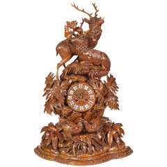 19th C. Stags Black Forest Mantle Clock