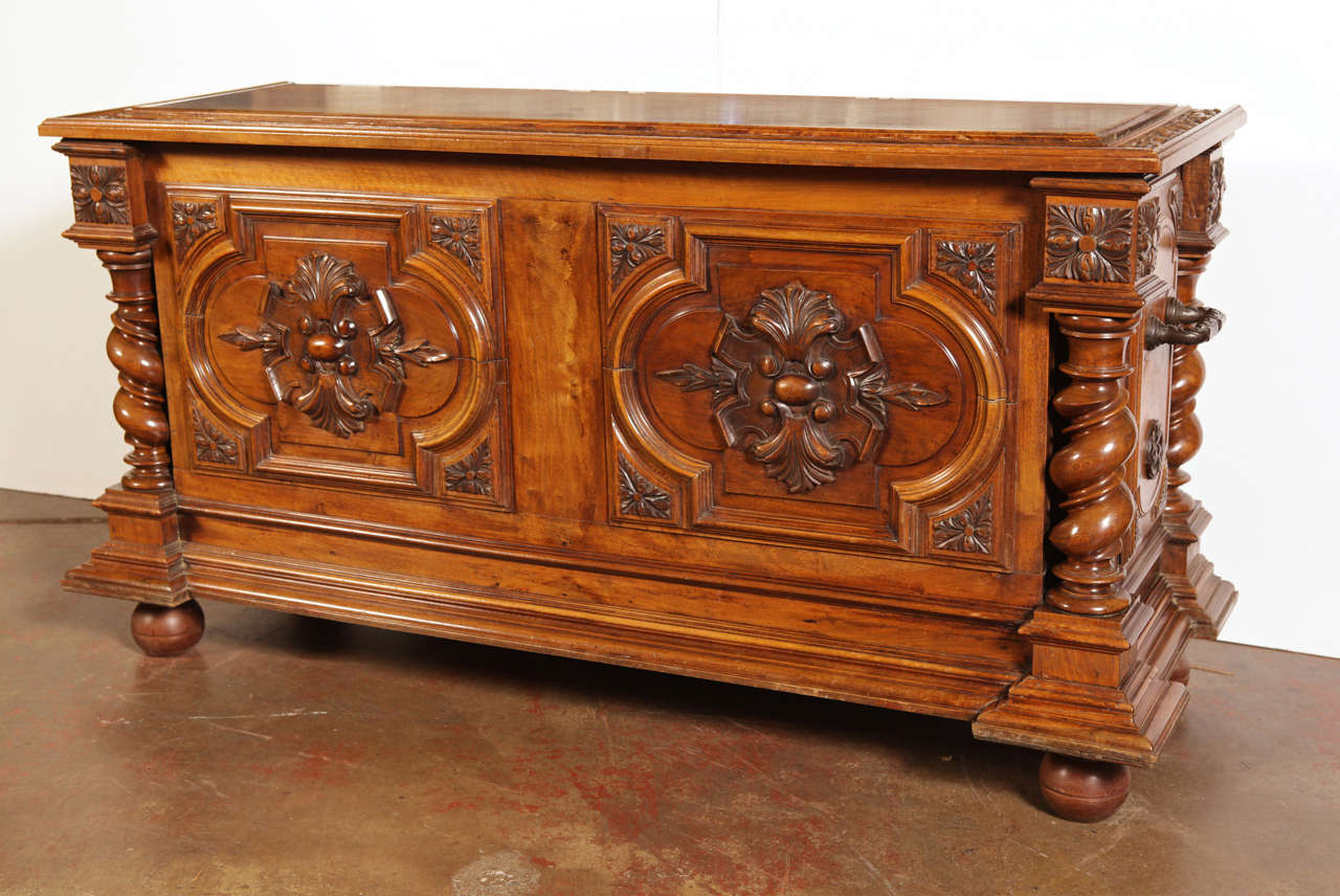 Gothic Antique French Carved Walnut Trunk Blanket Chest