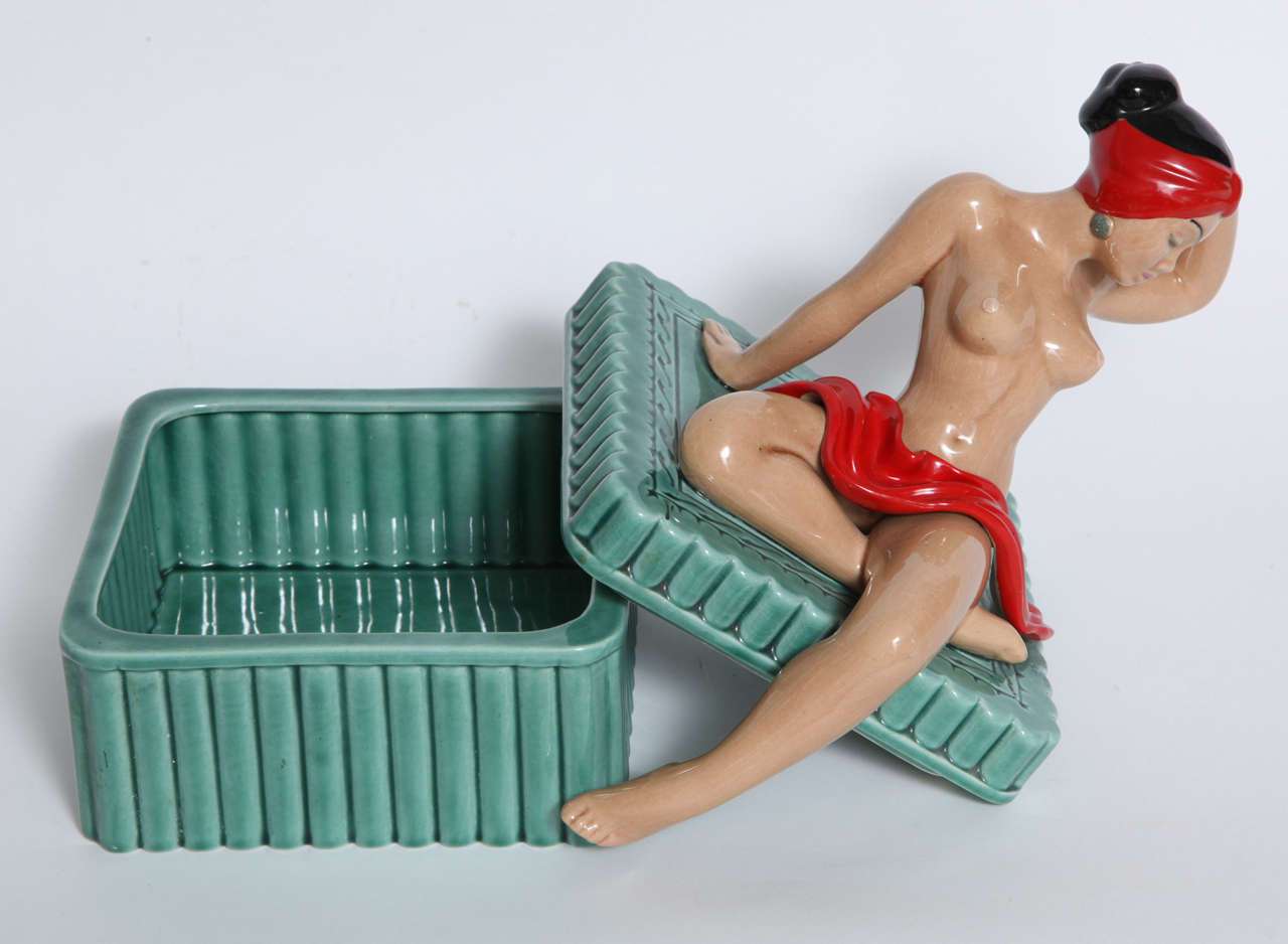 Mid-20th Century Nude on a Lidded Box by Dorothy Kindell