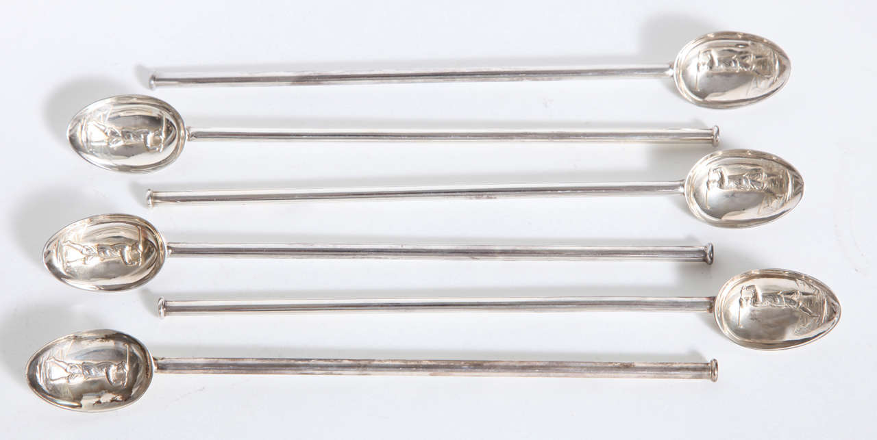 A great set of 6 sterling silver ice tea /lemonade straws/ spoons in original box