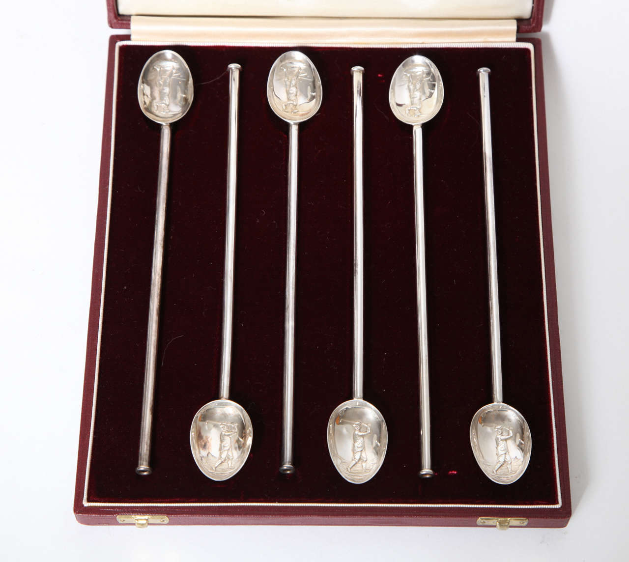 Art Deco Asprey Sterling Silver Ice Tea or Lemonade Spoons/Straws in Original Box