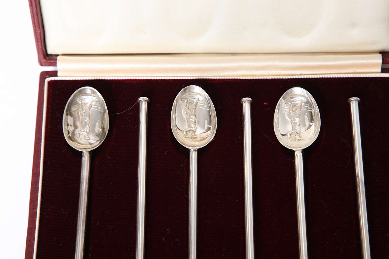 Asprey Sterling Silver Ice Tea or Lemonade Spoons/Straws in Original Box In Excellent Condition In New York, NY