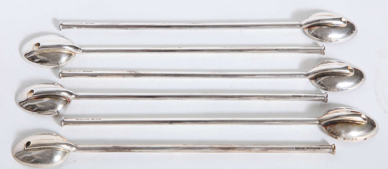 Asprey Sterling Silver Ice Tea or Lemonade Spoons/Straws in Original Box 2