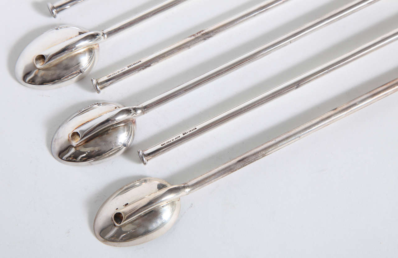 Asprey Sterling Silver Ice Tea or Lemonade Spoons/Straws in Original Box 3