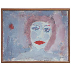 Vintage Norris Embry, Red Lips, Oil on Board