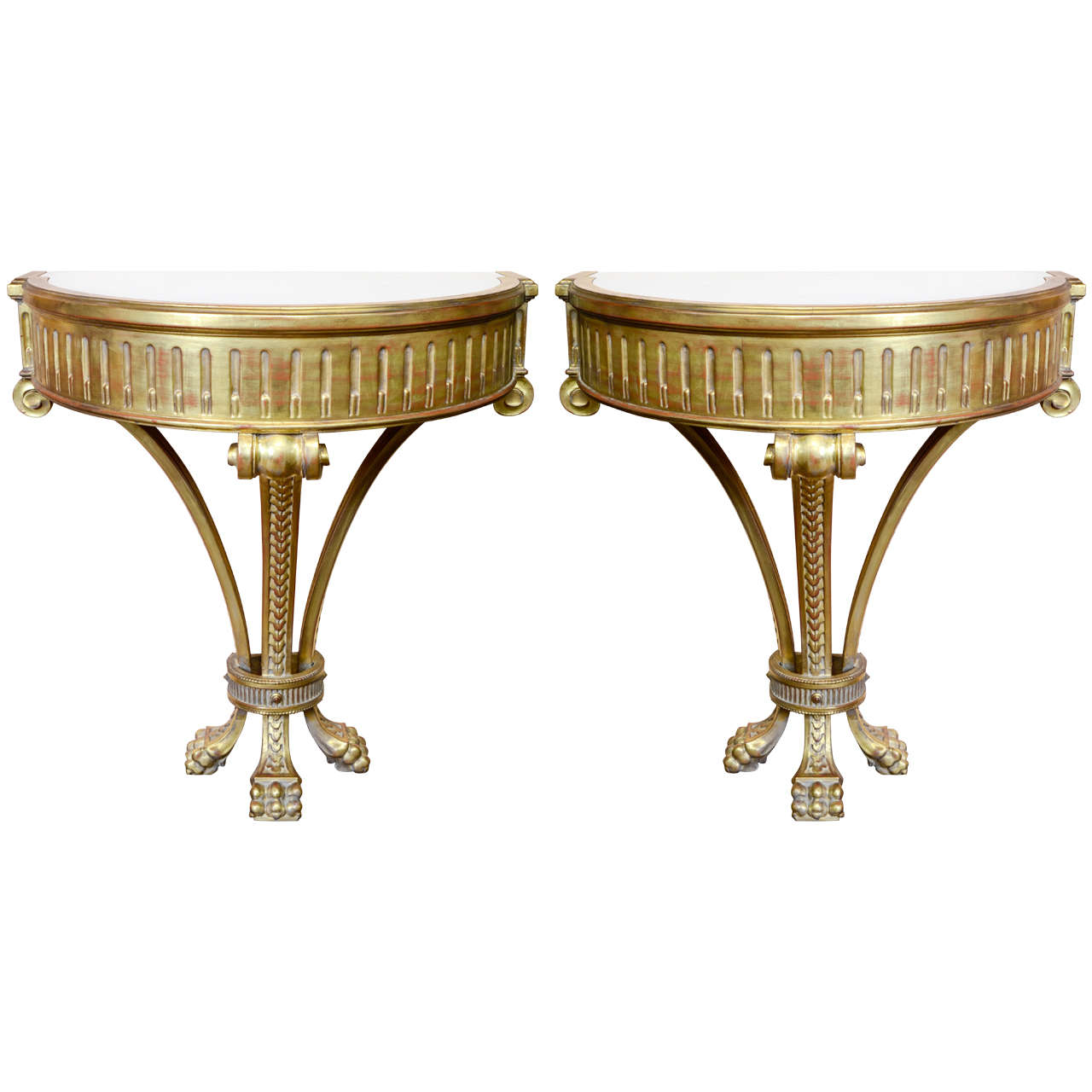 Pair of gilded wood consoles Louis XVI style For Sale
