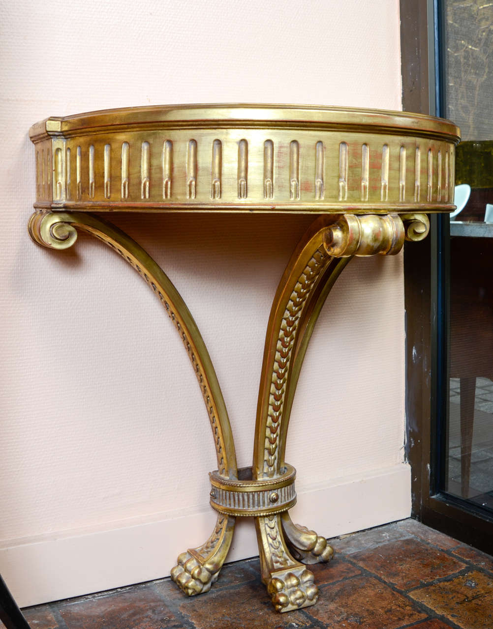 Pair of gilded wood consoles Louis XVI style In Excellent Condition For Sale In Paris, FR