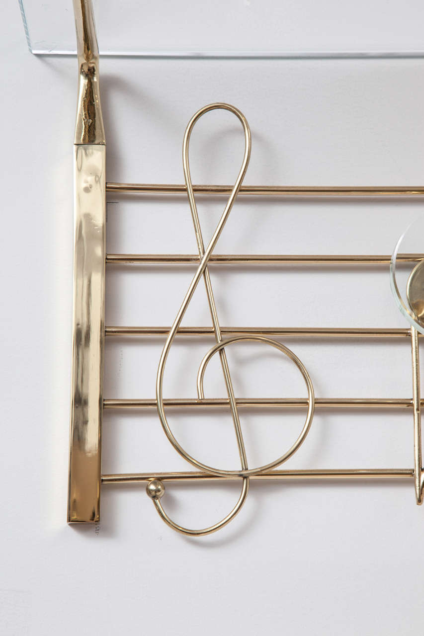 Rare Italian Brass and Glass Music Note Design Coat/Hat Rack In Good Condition In East Hampton, NY