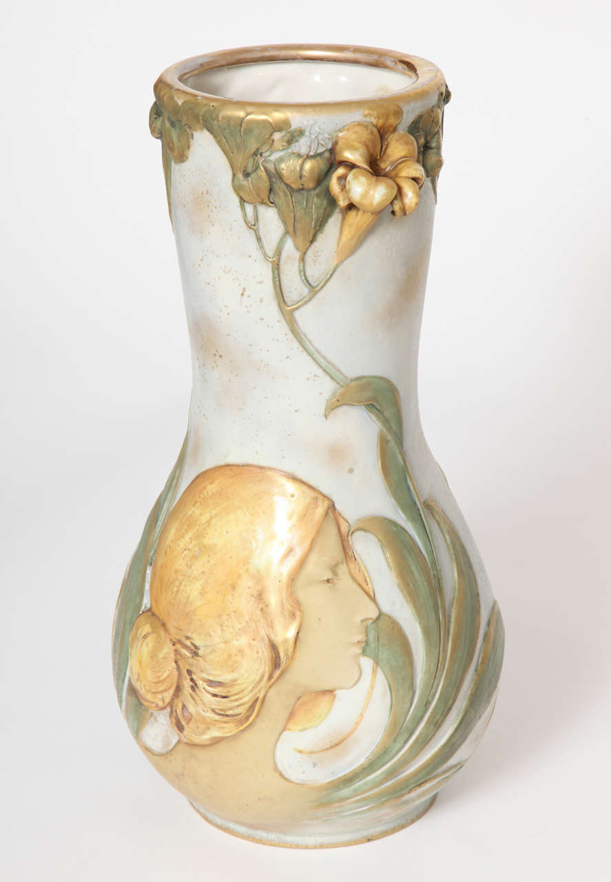 An Extremely Rare Monumental Amphora Ceramic Blow Out Portrait Vase, Austria,1900. Mint Original Condition.