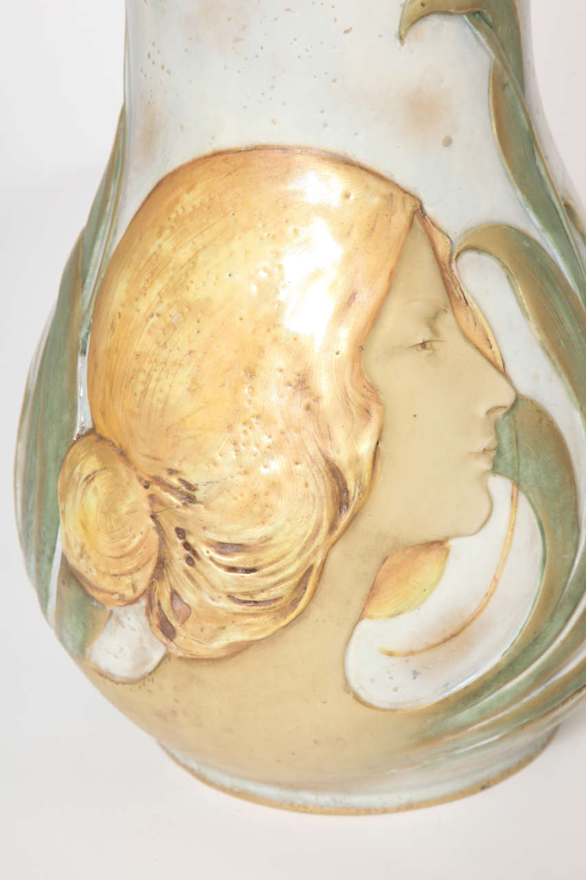 Austrian Art Nouveau Amphora Blow-Out Portrait Vase, Austria, 1900 For Sale