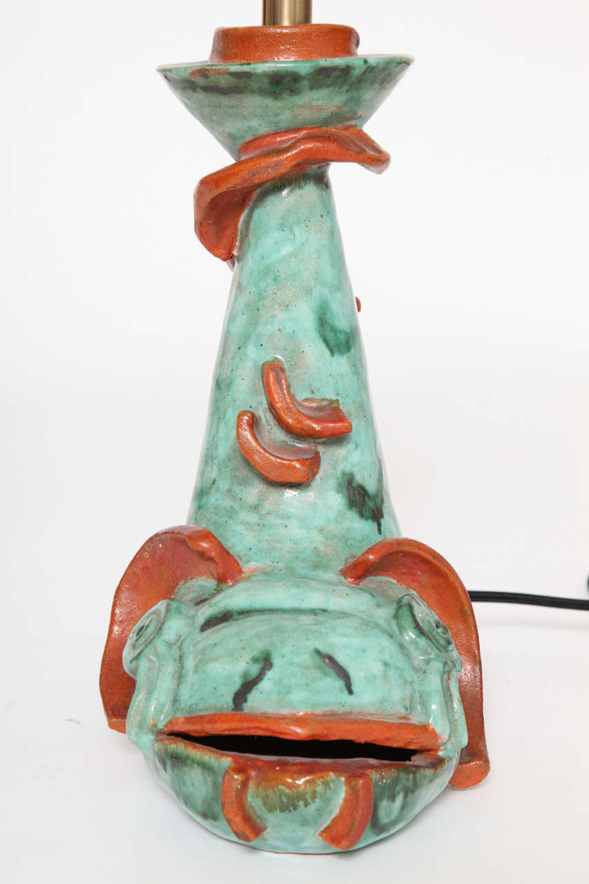 20th Century Vally Weiselthier, Wiener Werkstatte, Ceramic Fish Lamp, 1920 For Sale
