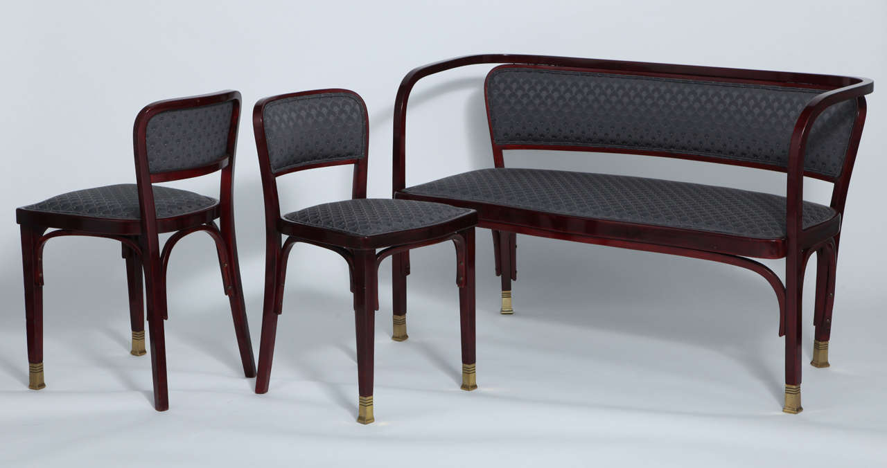 Vienna Secession Gustav Siegel, Jacob & Josef Kohn, Secessionist  Bentwood  3 Piece Suite, 1900 For Sale