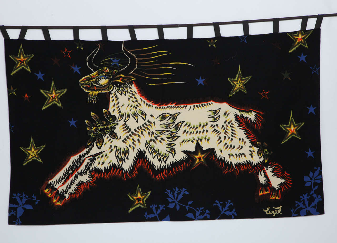 Tapisserie en laine Jean Lurcat, Capricorn, avec support en lin, France, vers 1955
