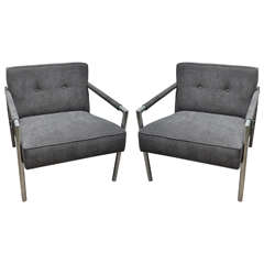 Pair of Aluminum Frame Upholstered Chairs in the style of Harvey Probber 12