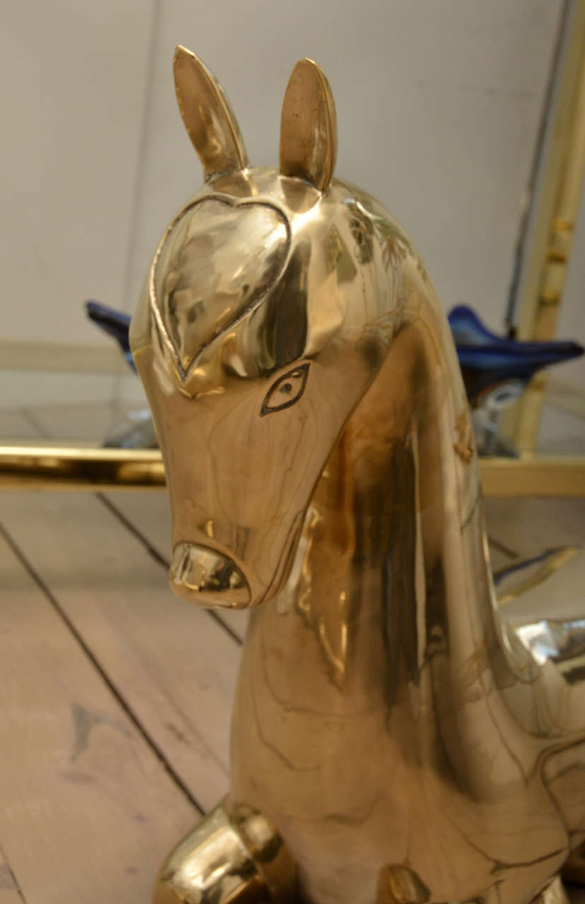 Mid-Century Modern Pair of Stylized Brass Horse Sculptures