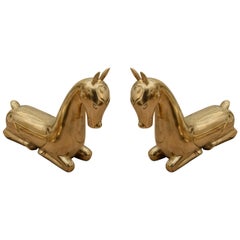 Pair of Stylized Brass Horse Sculptures