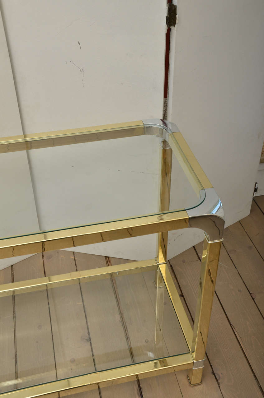 American Mastercraft Glass and Brass Console Table