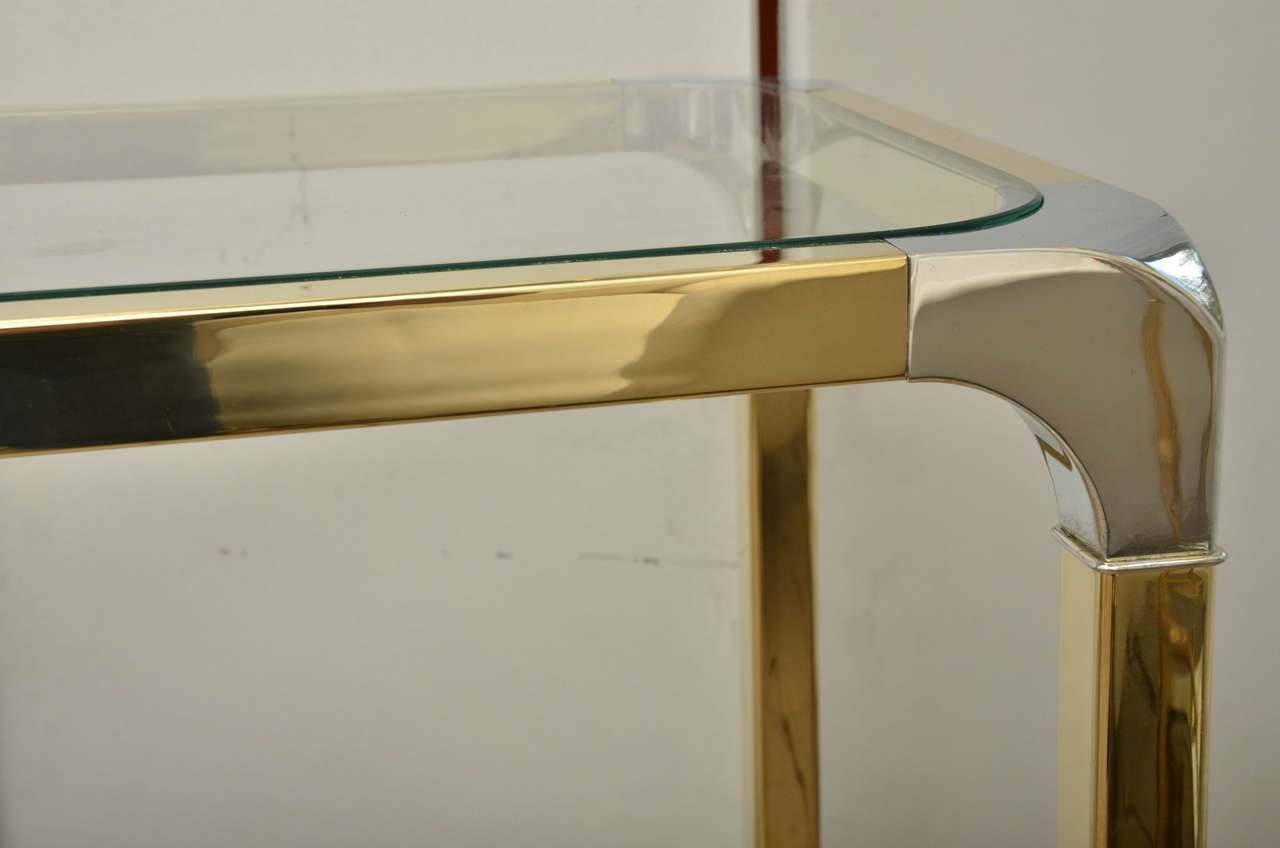 Mid-20th Century Mastercraft Glass and Brass Console Table