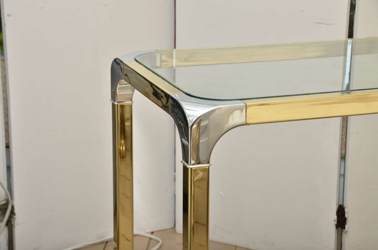 Mastercraft Glass and Brass Console Table 1